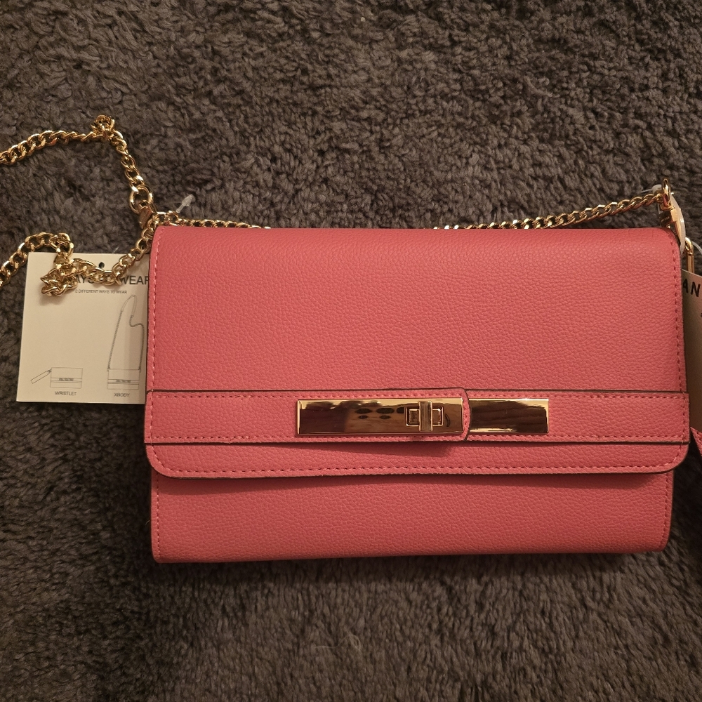 Anne Klein Pink Leather Clutch- Shoulder Bag